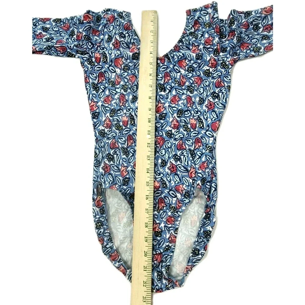 GK Elite VTG Tulip Garden LS Cotton Leotard Bodysuit 3/4 Sleeve Blue AM Adult M - Picture 11 of 13